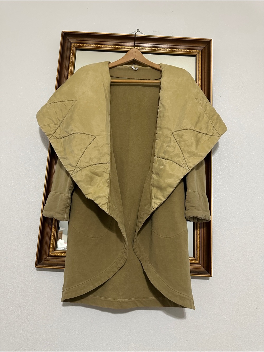 Young Fabulous & Broke Jacket Olive Green Open-Front Coat Oversized Shawl Collar